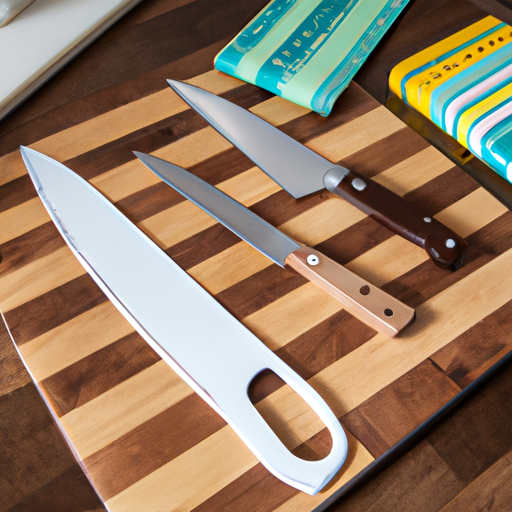 Essential kitchen tools including knives, cutting board, and measuring cups.