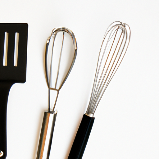 Essential kitchen utensils including knives, spatula, and whisk